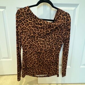Asymmetrical Leopard Print Long Sleeve Top
